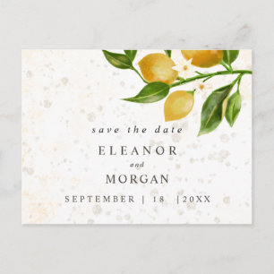 Postal Guardar el boda de acuarela de limones exuberantes