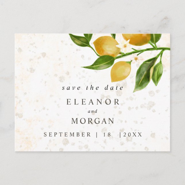 Postal Guardar el boda de acuarela de limones exuberantes (Anverso)