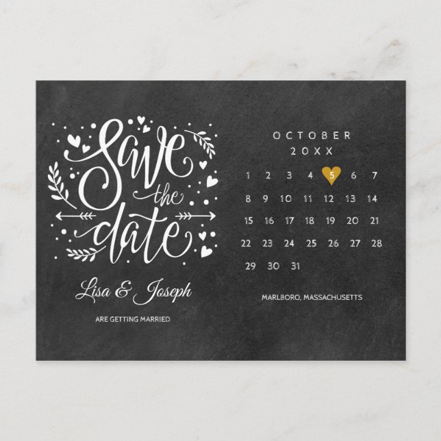 Postal Guardar el calendario de fechas Carácter de amor d (Anverso)