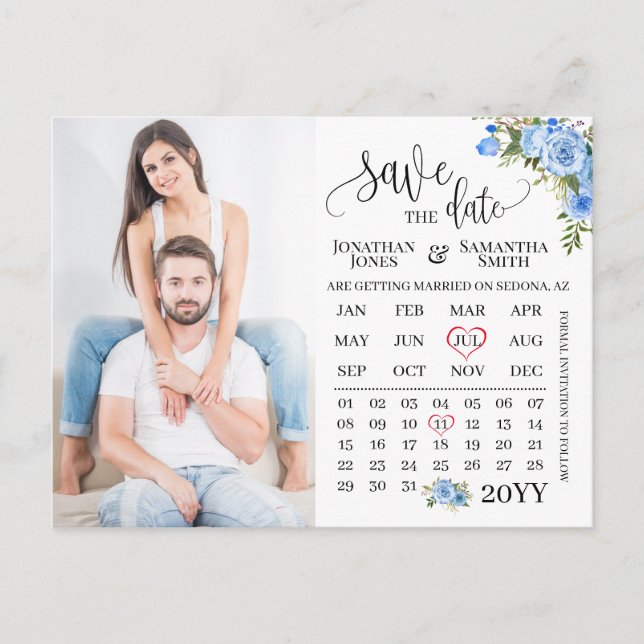 Postal Guardar el calendario de fotos de fecha boda flora (Anverso)