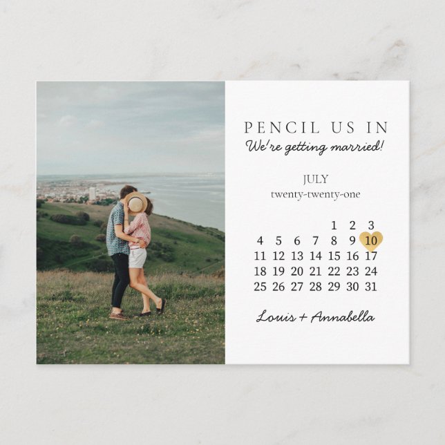 Postal Guardar el calendario moderno Gold Heart Julio 202 (Anverso)