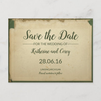 Postal Guardar el pergamino de Bodas Green & Beige Date