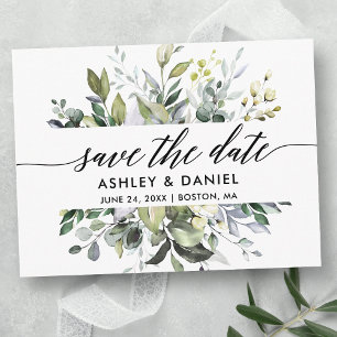 Postal Guardar la fecha Acuarela Verde Caligrafía