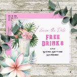 Postal Guardar la fecha Boda de bebidas gratis tropical<br><div class="desc">Boda divertida de color de agua floral de la playa tropical hawaiana con temática de adultos ahorra la fecha. Personalizado,  personalizado</div>