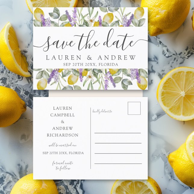 Postal Guardar la fecha Boda Lemons & Lavender (Subido por el creador)