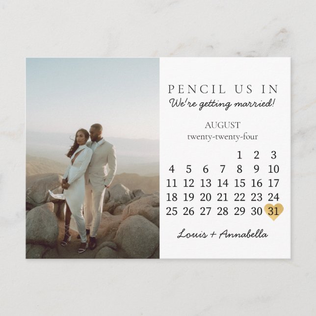 Postal Guardar la fecha calendario Corazón agosto 2024 Me (Anverso)