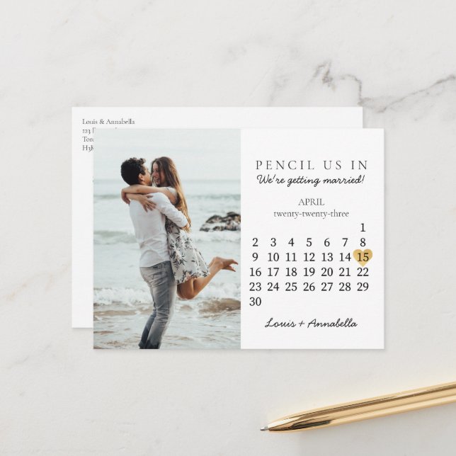 Postal Guardar la fecha Calendario Gold Heart Abril 2023 (Anverso/Reverso In Situ)