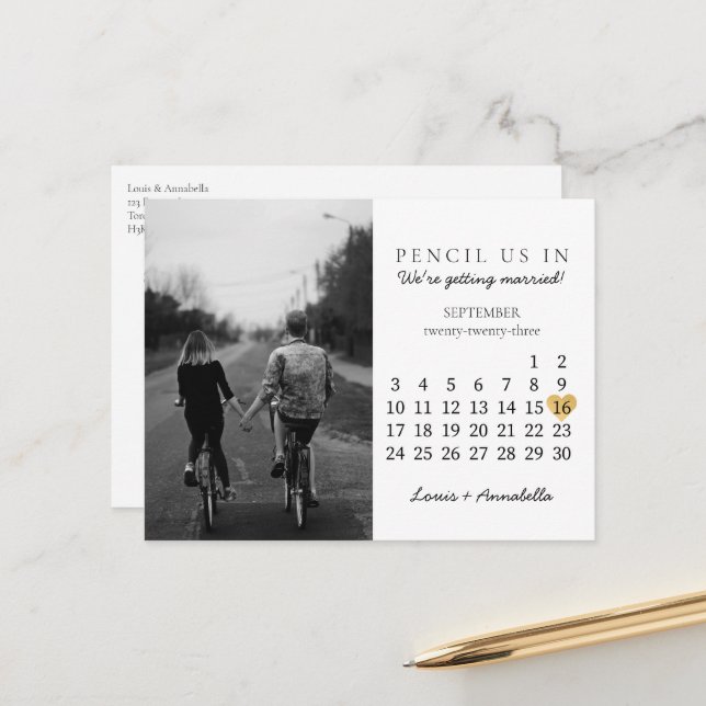 Postal Guardar la fecha Calendario Gold Heart Septiembre  (Anverso/Reverso In Situ)