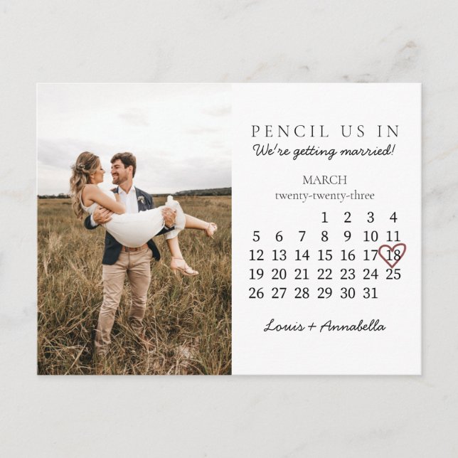 Postal Guardar la fecha calendario Rosa Corazón Marzo 202 (Anverso)