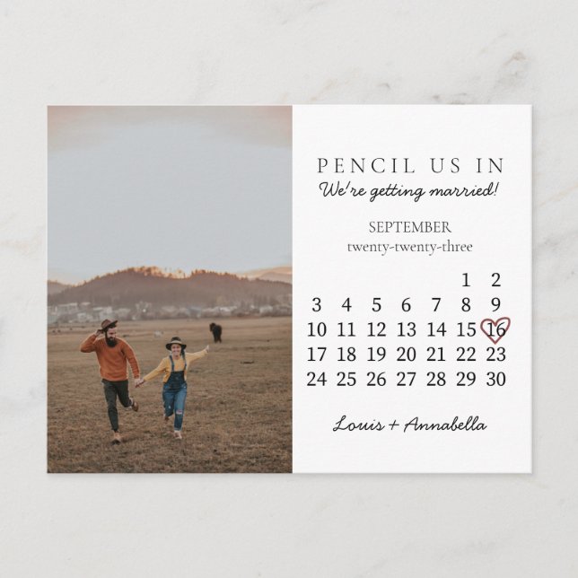 Postal Guardar la fecha calendario Rosa Corazón septiembr (Anverso)