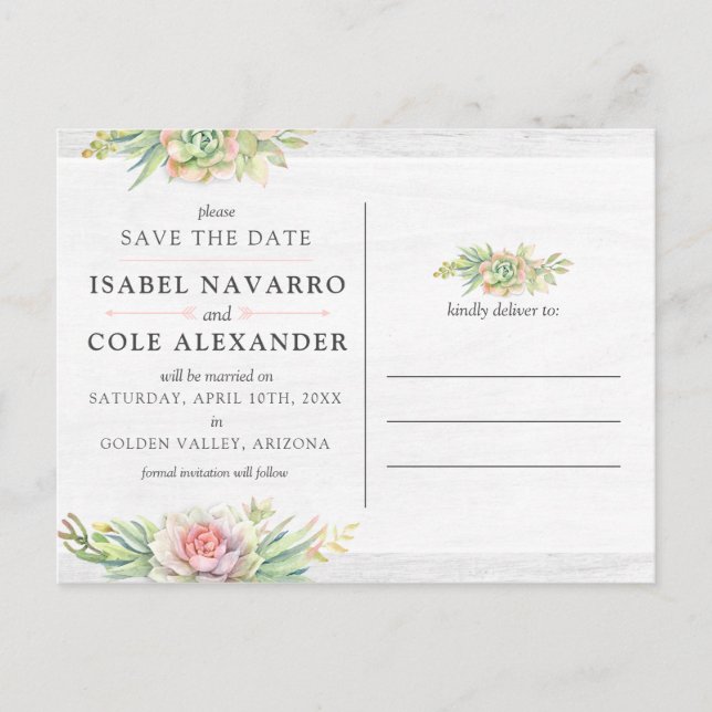 Postal Guardar la fecha Collage de fotos de suculentas co (Anverso)