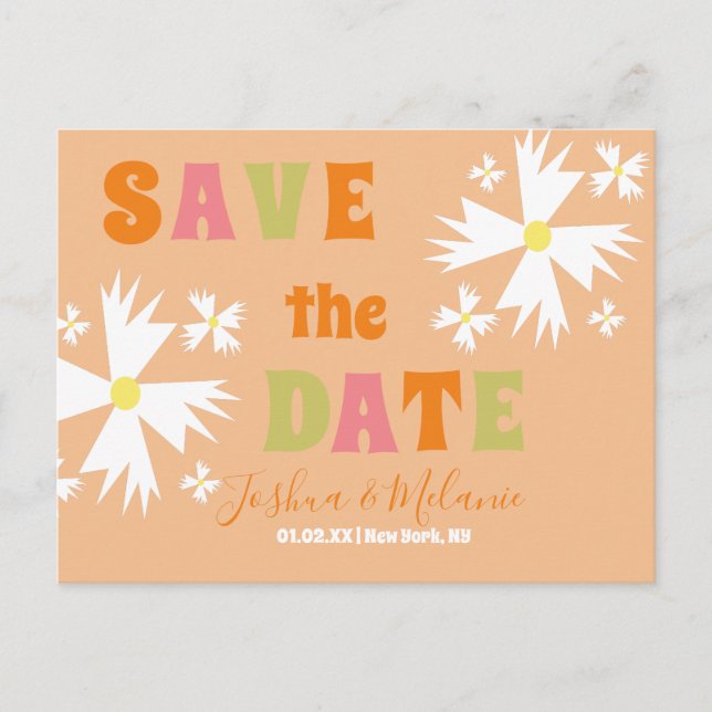 Postal Guardar la fecha Daisy Groovy Floral Lima Rosa (Anverso)