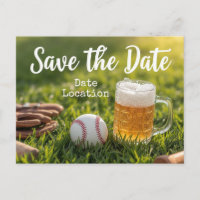 Guardar la fecha de béisbol con vaso de cerveza
