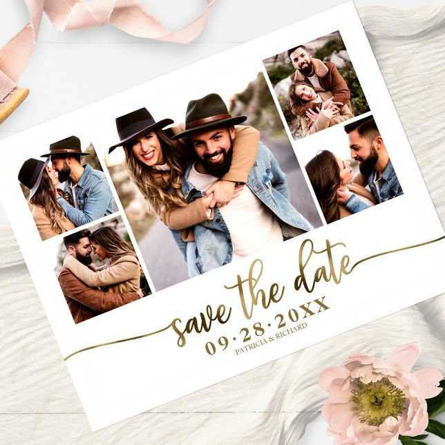 Postal Guardar la fecha de boda con collage de fotos mode (Subido por el creador)
