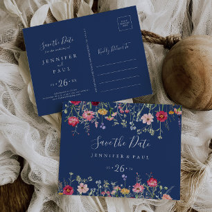 Postal Guardar la fecha de boda con flores silvestres mul