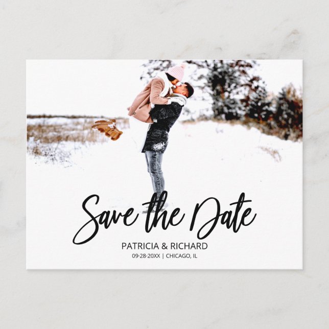 Postal Guardar la fecha de boda con foto de escritura mod (Anverso)