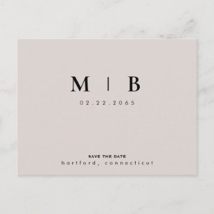 Postal Guardar la fecha de boda con monograma beige y neg
