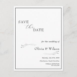 Postal Guardar la fecha de boda minimalista elegante blan