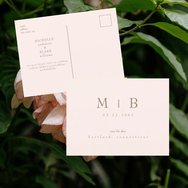 Postal Guardar la fecha de boda moderna con rubor (Subido por el creador)