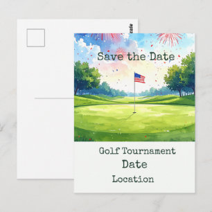 Postal Guardar la fecha de golf con pelota de golf y band