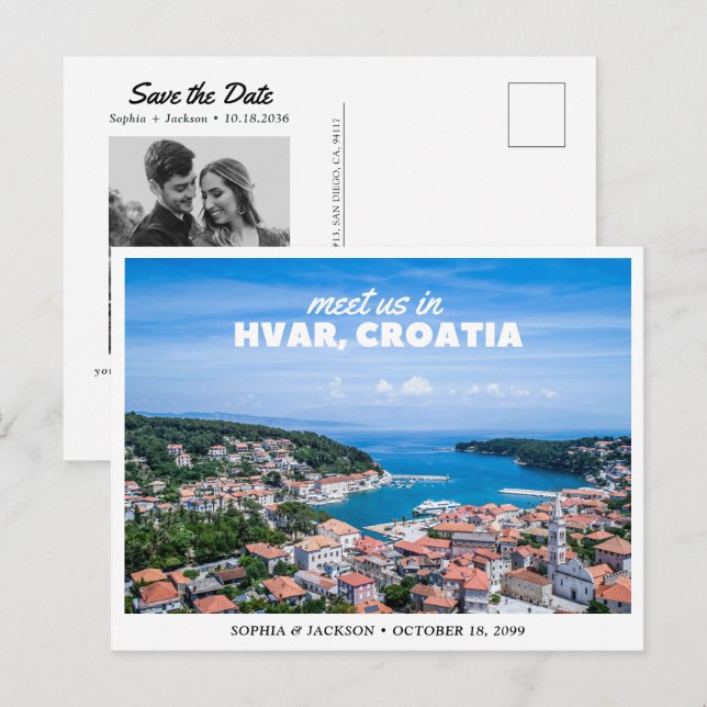 Postal Guardar la fecha de la boda en Hvar Croacia (Anverso / Reverso)