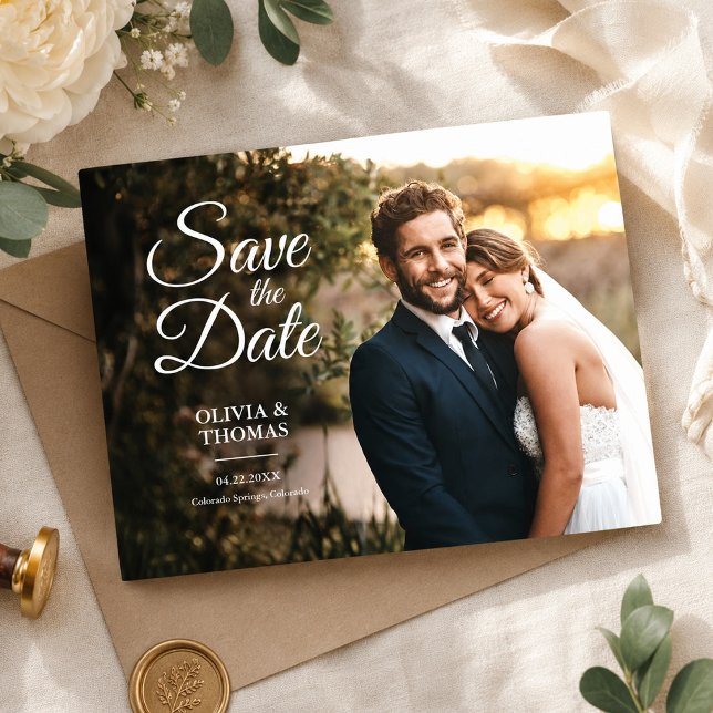 Postal Guardar la fecha de la boda moderno simple foto (Wedding Save The Date Modern Simple Photo Postcard)