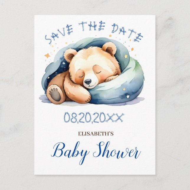 Postal Guardar la fecha de Teddy Bear Baby Shower (Anverso)