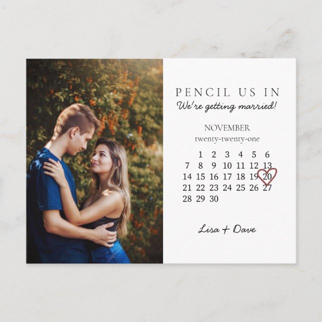 Postal Guardar la fecha del calendario de noviembre de 20 (Anverso)