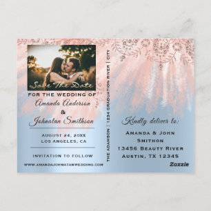 Postal Guardar la fecha Golden Script Rosa Royal Blue