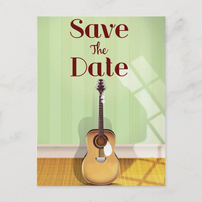 Postal Guardar la Fecha Guitarra Acústica Vintage (Anverso)