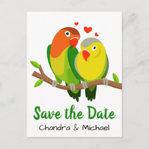 Postal Guardar la Fecha Lovebirds Boda Verde Compromiso