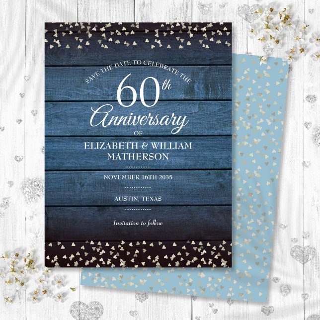 Postal Guardar la fecha para el aniversario de diamantes  (Rustic 60th Diamond Anniversary Save the Date Postcard)