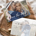 Postal Guardar la foto de los corazones manuscritos blanc<br><div class="desc">Boda manuscrita Guarda las tarjetas de fecha que tienen una foto en la parte delantera y trasera. Las tarjetas Save the Date Fall, Autumn, Winter, Spring o Summer contienen una moderna tipografía de escritura cursiva con letras a mano con corazones elegantes, sencillos y modernos para usar después de la minimalista...</div>