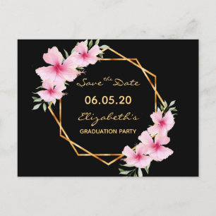 Postal Guardar la graduación de Date Flores de color rosa