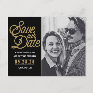 Postal Guardar nuestra foto de Boda de escritura moderna