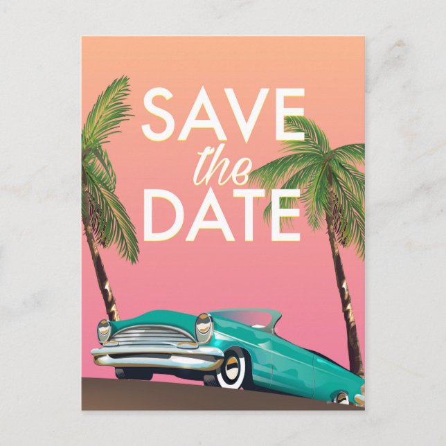 Postal Guarde la fecha coche convertible vintage (Anverso)