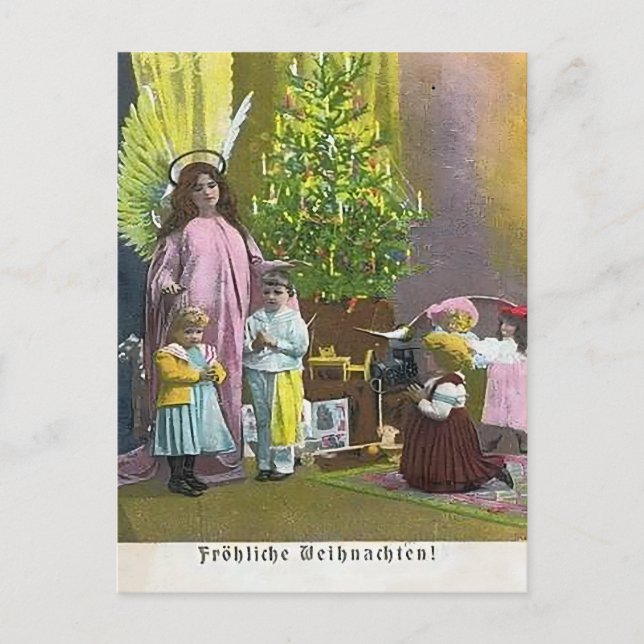 Postal Guardian Angel with Children & Lit Tree (Anverso)