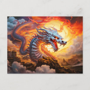 Postal Guardián Rojo Dragón Chino con Aerógrafo en Llama