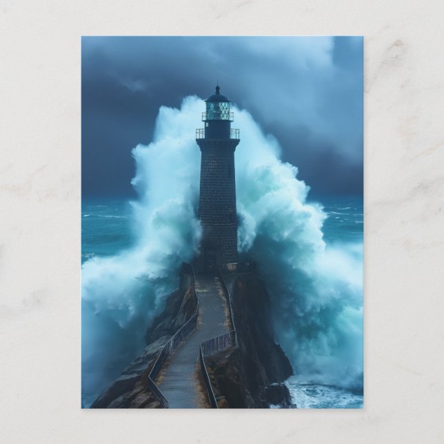 Postal Guardián Tempestuoso - Faro en el mar de Stormy (Anverso)