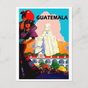 Postal Guatemala, mujer nativa con alfarería, pirámide