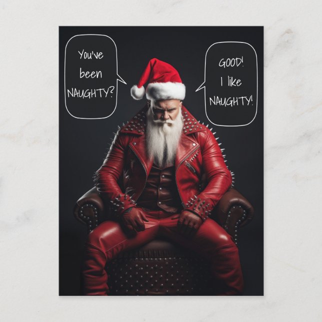 Postal Guay Badass Santa En Cuero Rojo Le Gusta Mal (Anverso)
