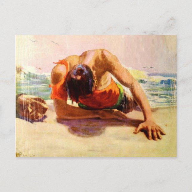 Postal Guay Con Hombre Salvado Por La Playa (Anverso)
