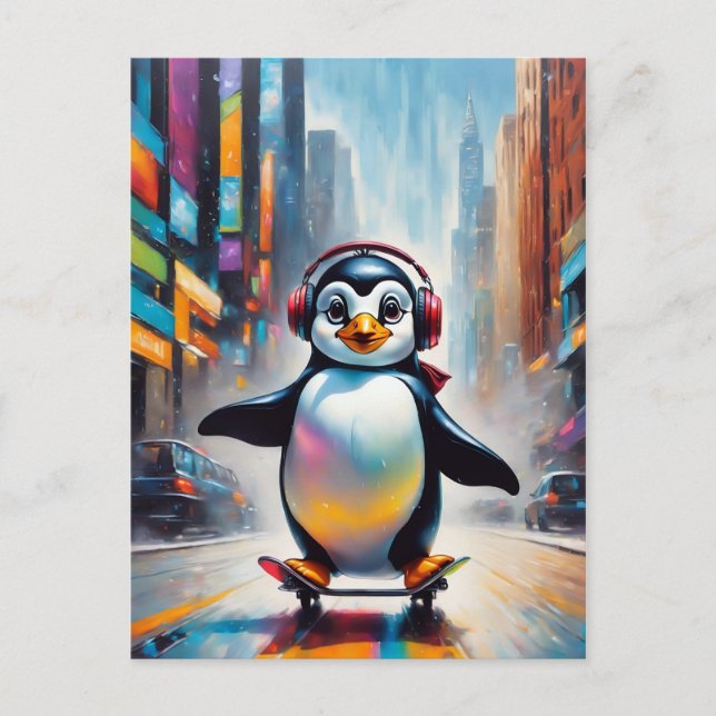 Postal Guay de pintura de arte digital pingüino (Anverso)