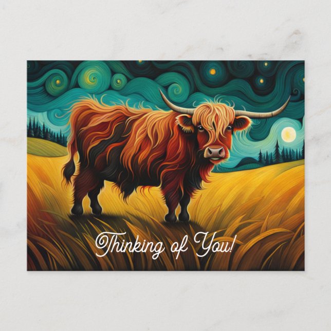 Postal Guay Farm Highland Cow piensa en ti (Anverso)