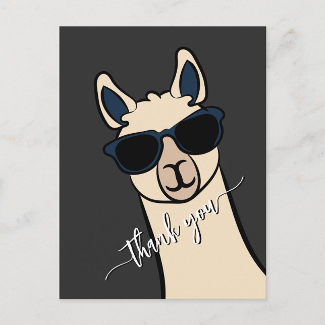 Postal Guay Funny Llama con gafas de sol Alpaca Gracias (Anverso)