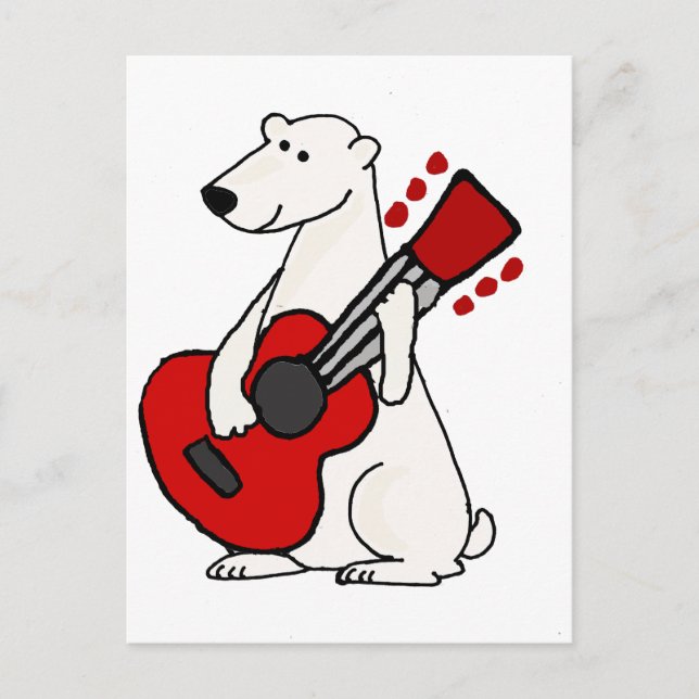 Postal Guay Funny Polar Oso Tocando Arte De Guitarra (Anverso)