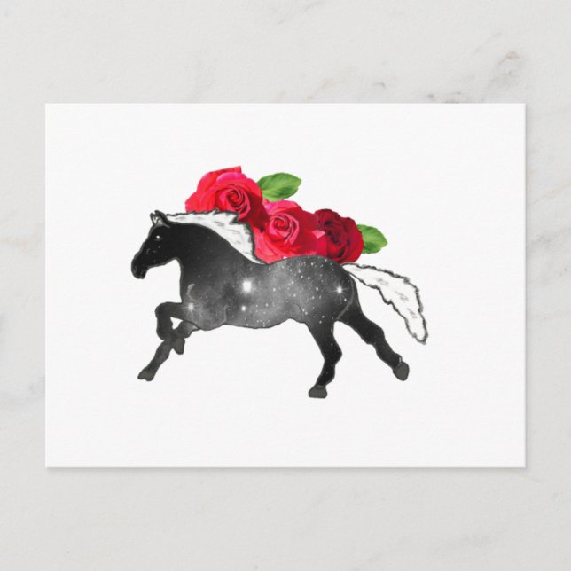 Postal Guay Galazy Horse Black + White Nebula con Rosas (Anverso)