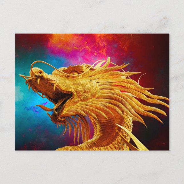 Postal Guay Golden Dragon colorido fondo tailandés (Anverso)