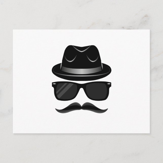 Postal Guay Hipster con bigote, gorra y gafas de sol (Anverso)