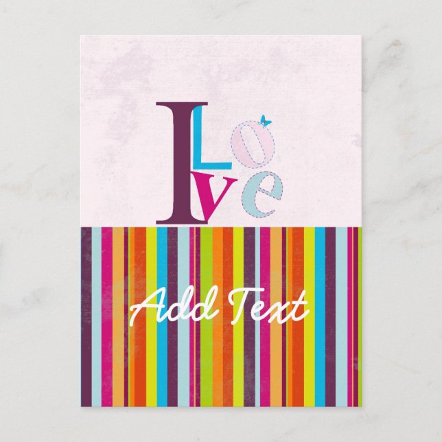 Postal Guay "I LOVE" franjas retro coloridas y brillantes (Anverso)